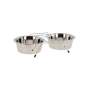 Bebedouro / Comedouro de Inox Duplo C/Suporte - 21cm / 1750ml